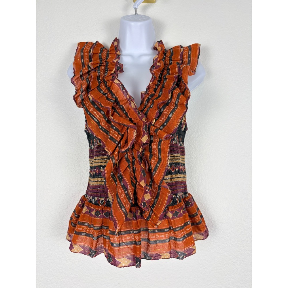 Love The Label Zephyr Smocked Tiered Ruffle Blouse Top Medium New Boho Bohemian